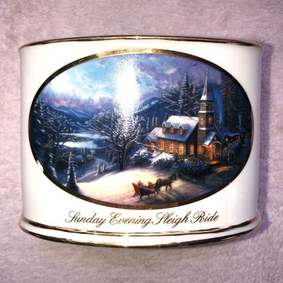 Vintage Thomas Kinkade Sunday Evening Sleigh Ride Porcelain Votive Candle Holder - Picture 1 of 7